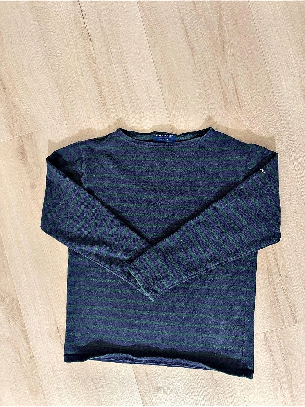 Saint James Guildo RA Breton Striped Shirt Striped Long Sleeve Top in Green &